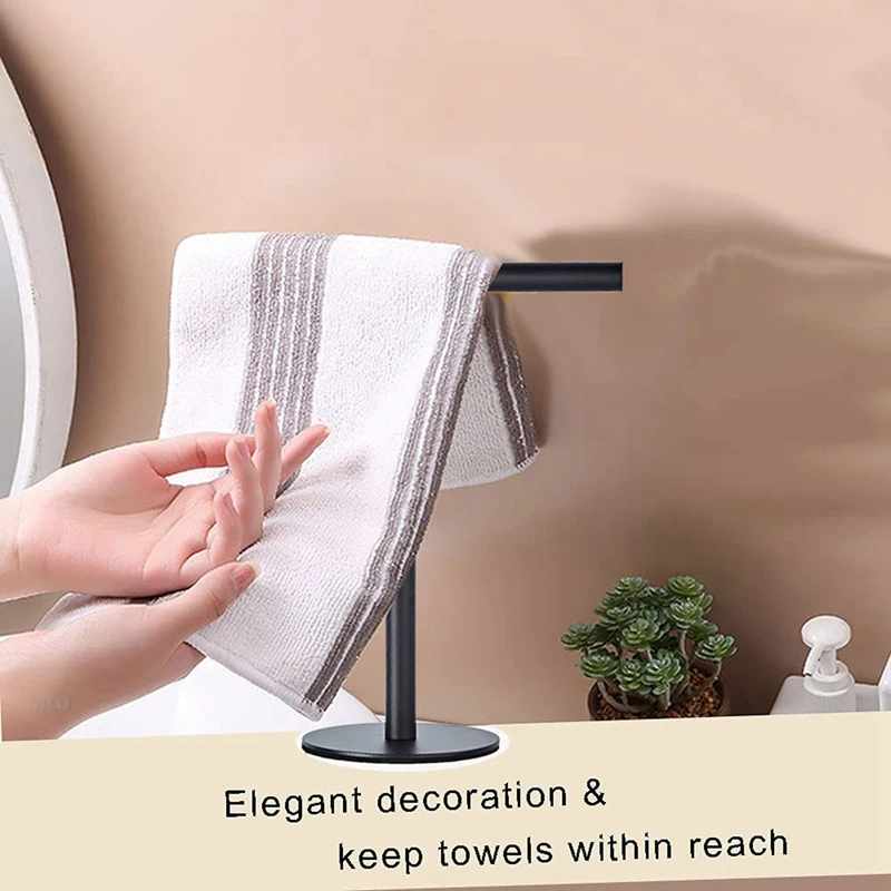 

Modern Portable Hand Towel Holder Stand For Bathroom Stainless Steel Countertop Towel Rack Stand Brushed Matte Black