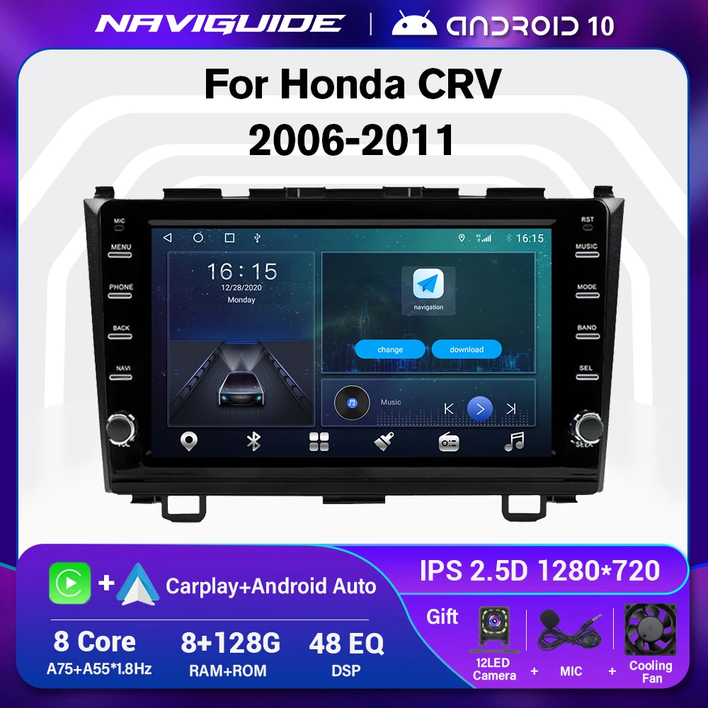NAVIGUIDE 2Din Android 10 Car Radio For Honda CRV 3 CR-V 2006-2011 8G+128G Multimedia Video Player GPS Navigation Audio For Cars