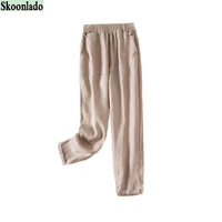 newest women cotton linen pants long good trousers solid color elegant pants formal office working trousers casual fashion style