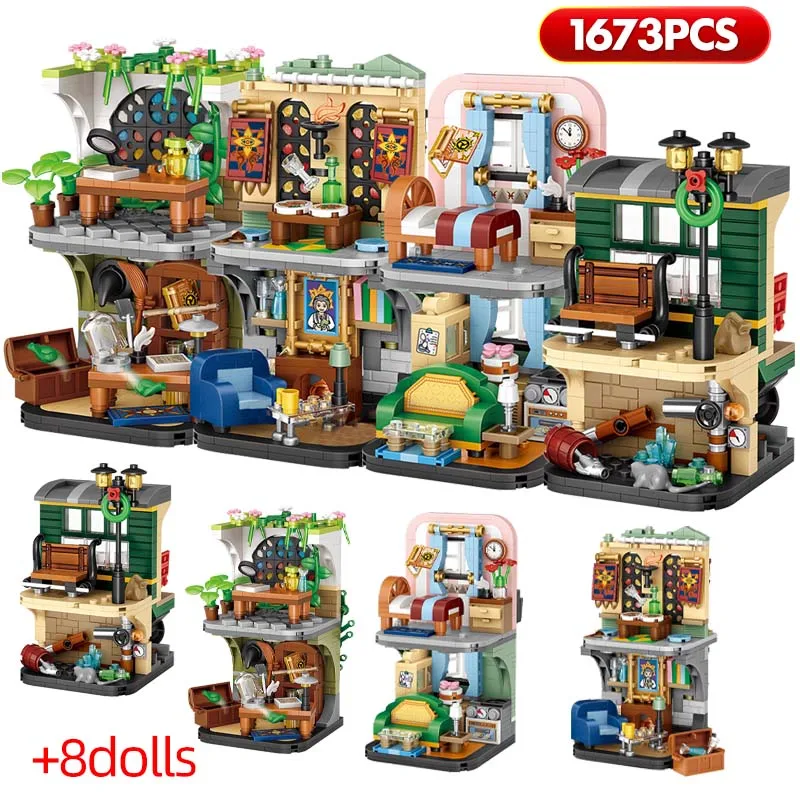 

1673Pcs 4 in 1 Mini City Magic School Building Block Magical Street View Friends Wand Herbal Course Figures Bricks Toys for Kids
