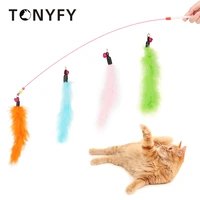 hairy cat stick toys colorful feathers tease cat stick interactive pet toys playing teaser wand for cat playing toy pet supplies