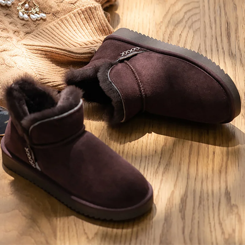 

New Style 2022 Hot Sale Genuine Leather Woman Snow Boots Real wool lining Women Boots Warm low barrel Ladies Winter Ankle Boots