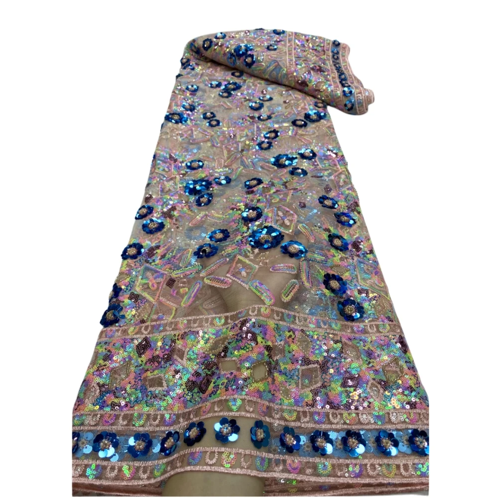 

LJ Fashion African Style Net Textile Women Evening Dresses Sewing Sequins Embroidered Gauze Fabrics High Quality Tulle Laces