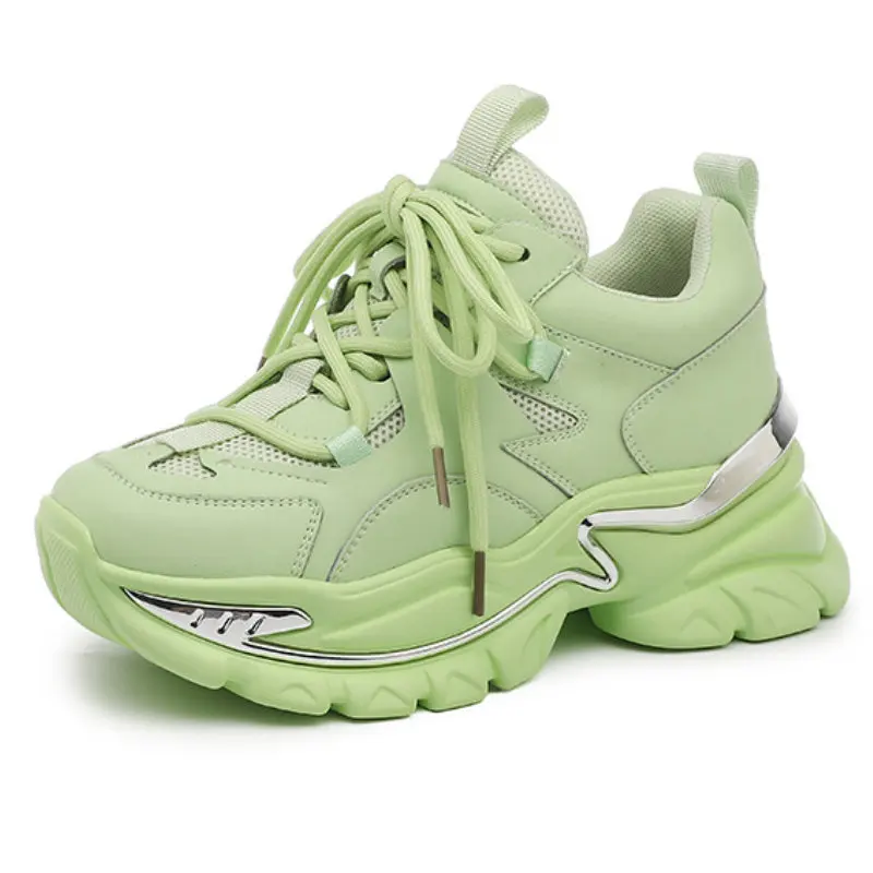 

7.5cm 2022 Genuine Leather Casual Chunky Sneakers Platform Wedge Women Ladies Leisure Summer Mesh Breaththable Comfy Shoes