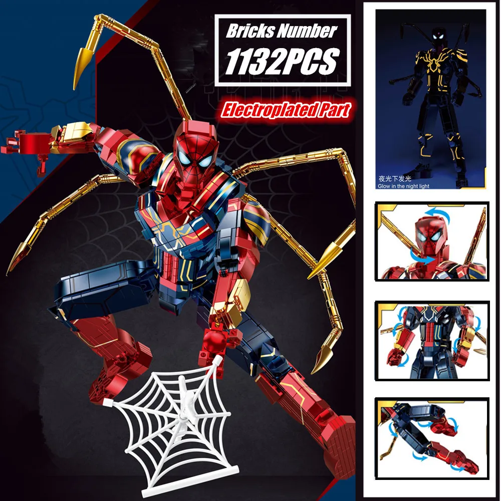 

Disney IRON-SPIDERMAN Iron-Spider-Mecha Spiderman Marvel Avengers Ironman Heroes Robot Figure Building Brick Block Gift Toy Kid
