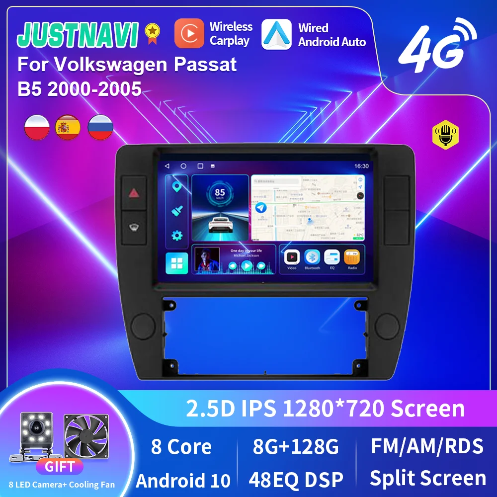 

JUSTNAVI for VW Passat B5 2000-2005 4G 64G Car Multimedia Player GPS Navigation Radio 1280*720P 7862 IPS Auto Android Vedio 2Din