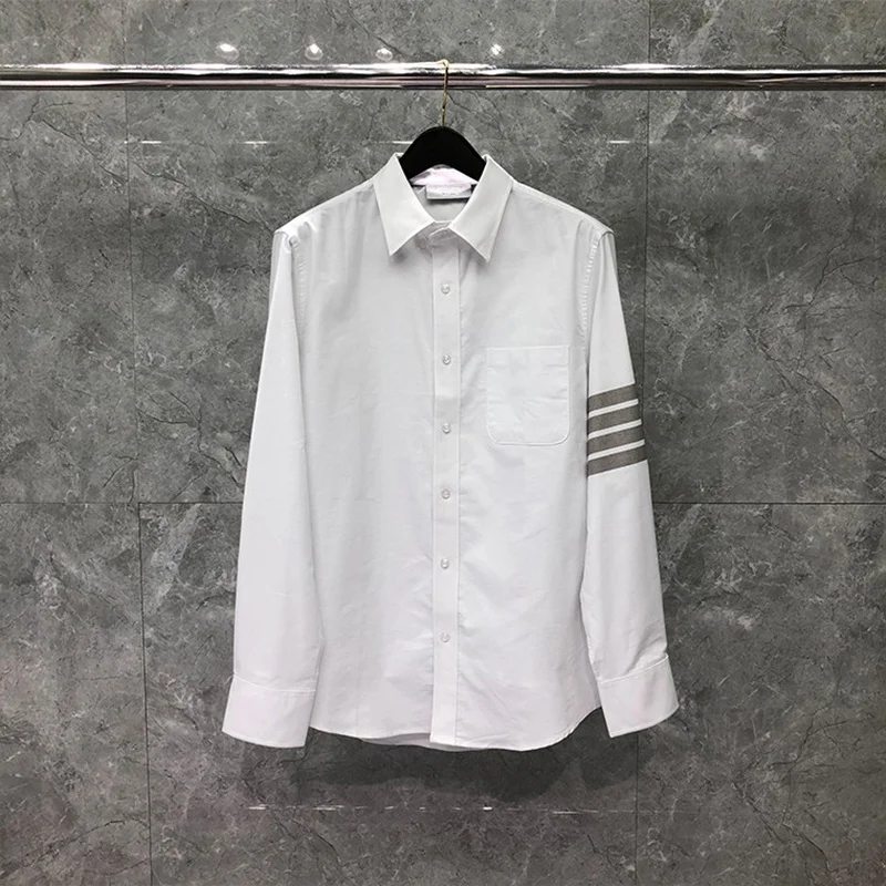 Autunm TB THOM Shirt Spring Fashion Brand White Men's Shirt Gray 4-bar Stripes Casual Cotton Oxford Custom Wholesale TB Shirt