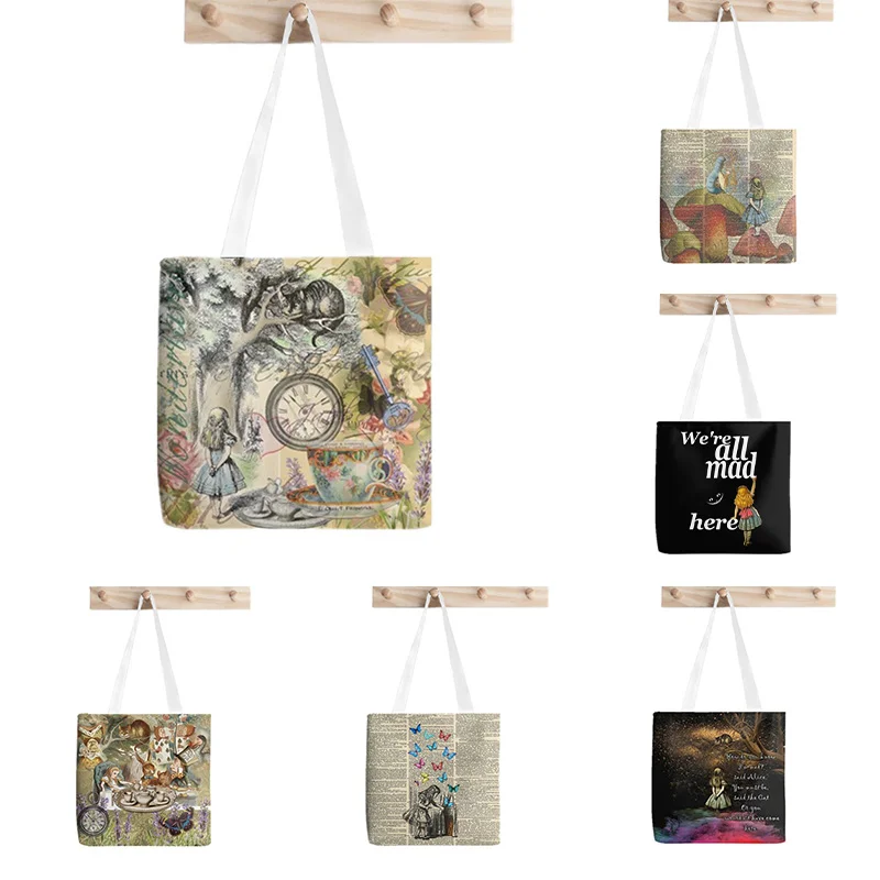

Shopper Cheshire Alice In Wonderland Printed Tote Bag Women Harajuku Shopper Handbag Girl Shoulder Shopping Bag Lady Canvas Bag