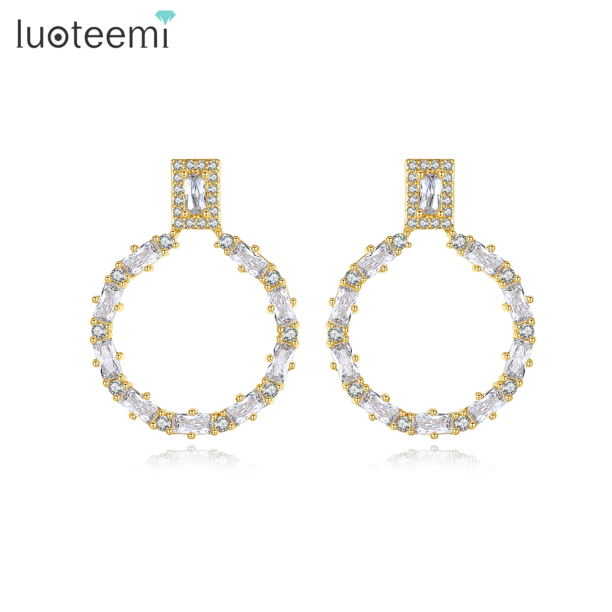

LUOTEEMI Big Drop Earrings for Women Clear CZ Stone Crystal Fashion Jewelry Dangle Circle Earring for Dating Daily-life Gifts