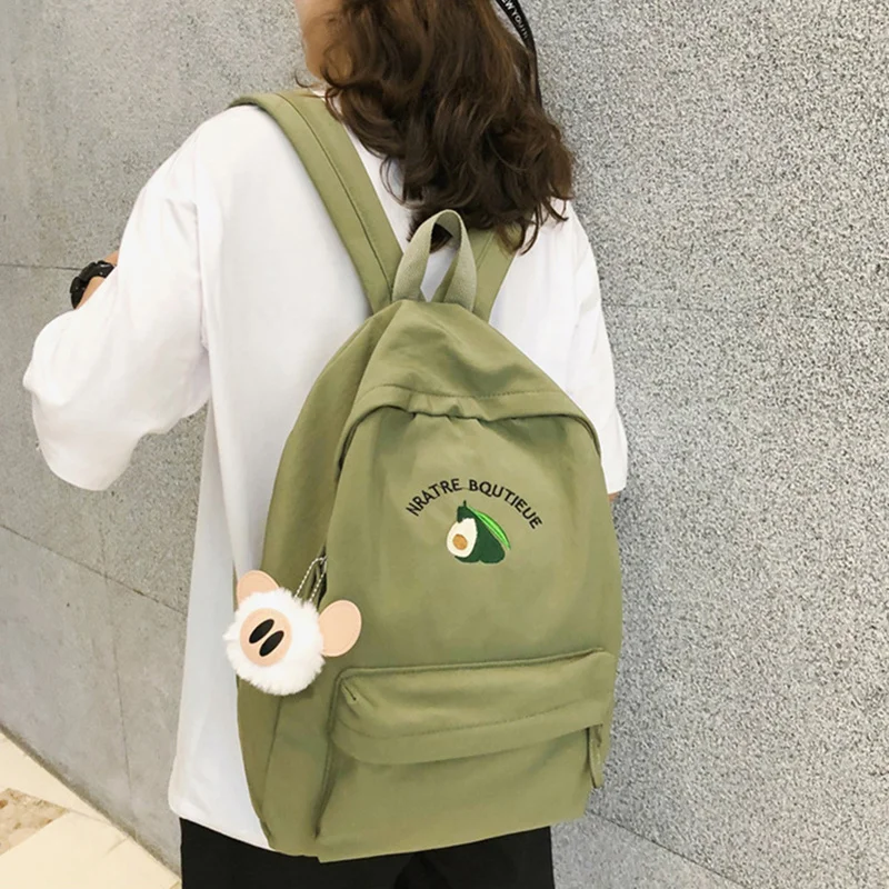 

Fashion Large Capacity Canvas Backpack for Teenagers Avocado Embroidery Travel Rucksack School Shoulder Bag Knapsacks