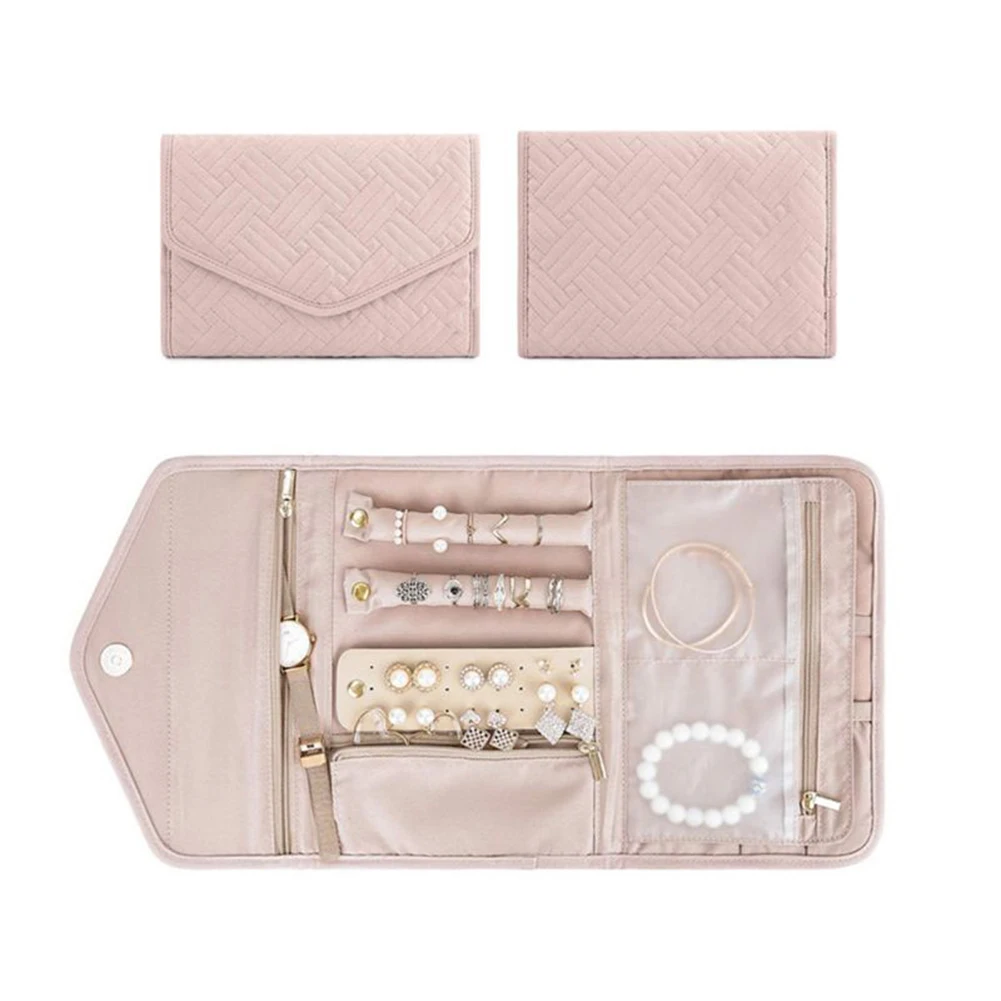 

Travel Jewelry Organizer Roll Foldable Jewelry Case for Journey-Rings Necklaces Multi Functional Jewerly Storage Bag Box