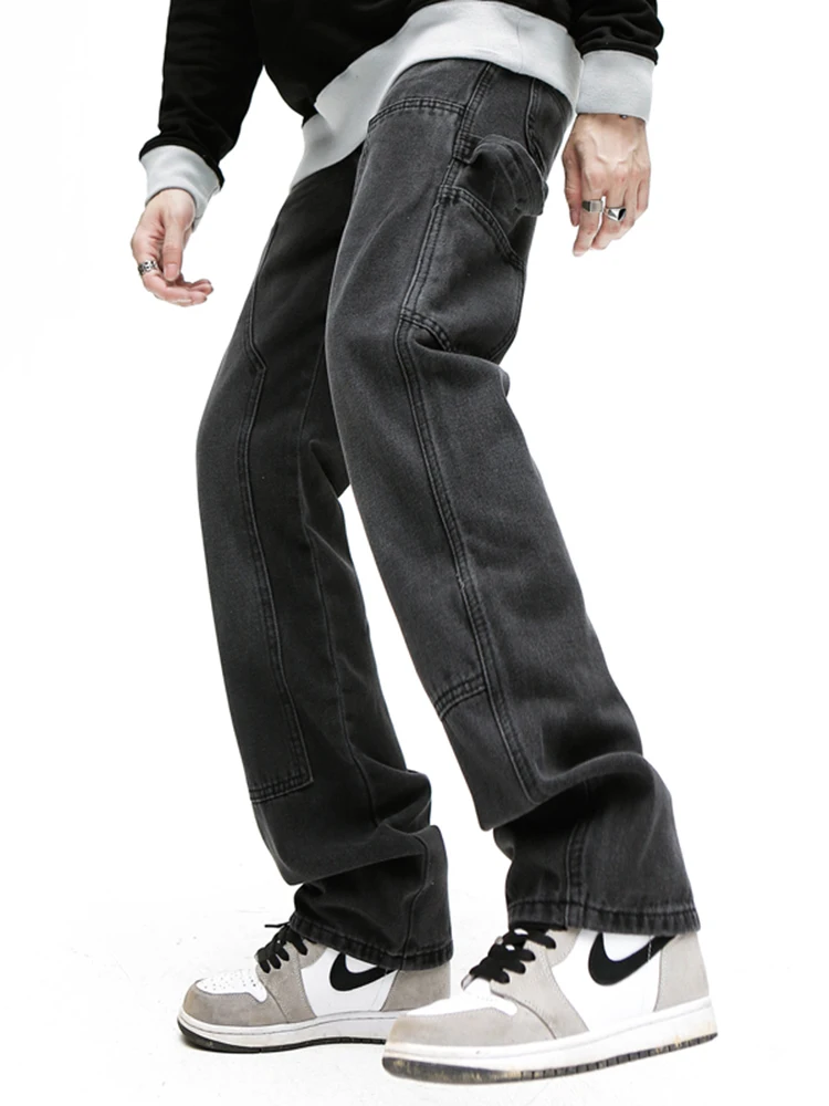 American Street Clothing Men's Casual Black Straight Jeans Y2k Wide Leg Loose Casual Trousers Fashion Men's Brand Clothing Denim