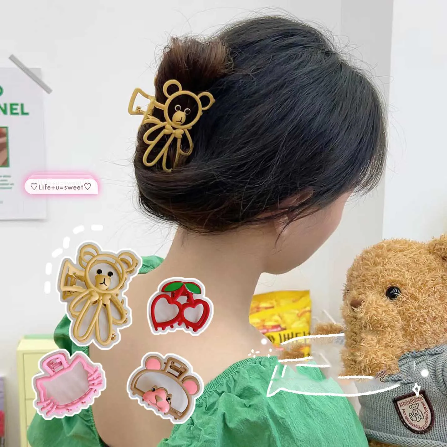 

Kawaii Women Hollow Cartoon Animals Metal Hair Claw Clips Cute Cherry Hair Clips Headband Hairpin Fashion Girls Hair Accessories