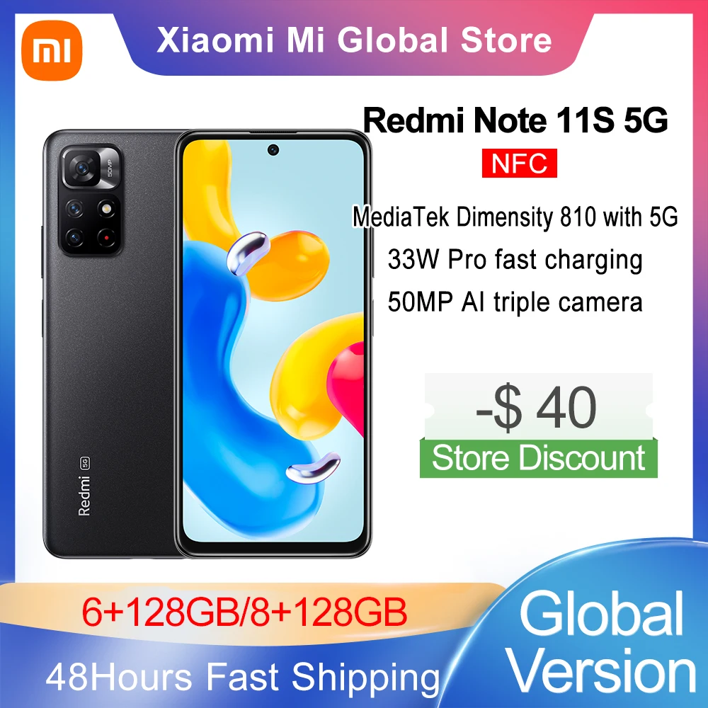 Global Version Xiaomi Redmi Note 11S 5G Smartphone Dimensity 810 NFC 33W Pro Fast Charging 50MP AI Triple Camera