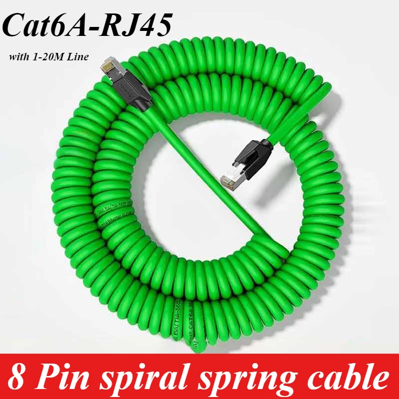 Фото Спиральный кабель RJ45 к CAT6A Ethernet для компьютера, 8-контактный, 26AWG PUR Flexibl, удлинение растяжения, втягивающаяся двойная экранированная сетевая линия №1