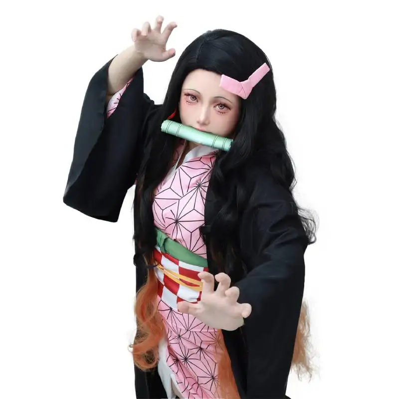 

Anime Demon Slayers Kimetsu no Yaiba Wigs Women's Nezuko Cosplay Wig Long Black Gradient Orange Wave Hair for Anime Cosplay