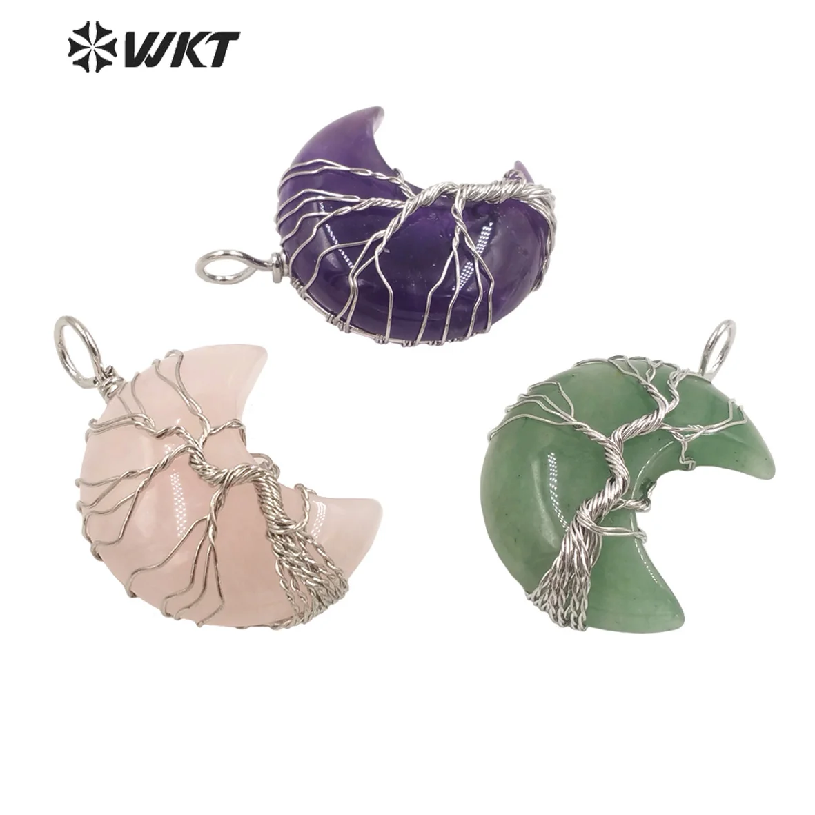 

WT-P1799 WKT 2022 beautiful stone natural moon shape stone gemstones pendant for women wedding party gift trend colorful
