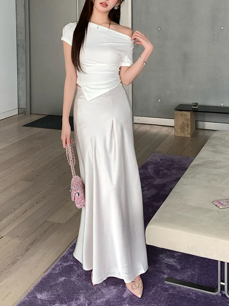 Асимметричные сексуальные однотонные базовые повседневные женские футболки с