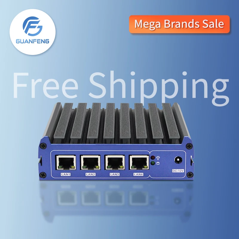 

Blue Mini PC 4 LAN In-tel J4205 Quad Core Fanless Firewall Router Industrial Computer Win10 Linux ESXI Wifi for Office Gaming