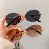 retro oval sunglasses for women men fashion vintage gold metal frameless rimless glasses tinted lens uv400 protection
