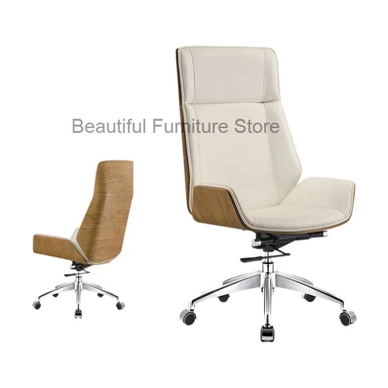 Поворотный офисный компьютерный стул из гнутой древесины с высокой спинкой