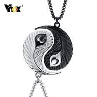 vnox feather yingyang necklaces for men black balance symbol phoenix tail feather pendant cool punk rock boy collar