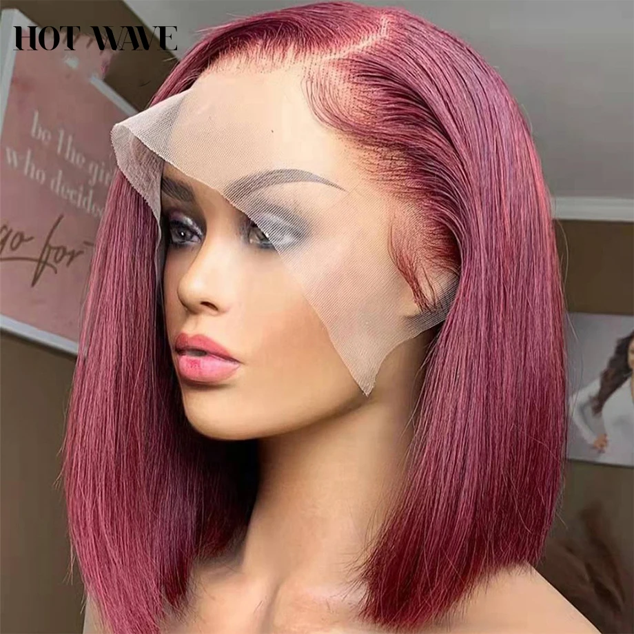 Straight Bob Wig Red Colord 99j Burgundy Straight Lace Front Human Hair Wigs Omber Straight Short Bob Wig Remy Hair Hotwave