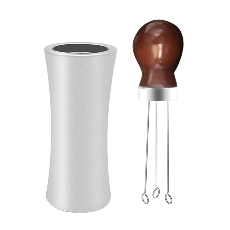 

Espresso Coffee Stirrer,Stainless Steel Coffee Needle Distributor Leveler,Wood Handle Holder