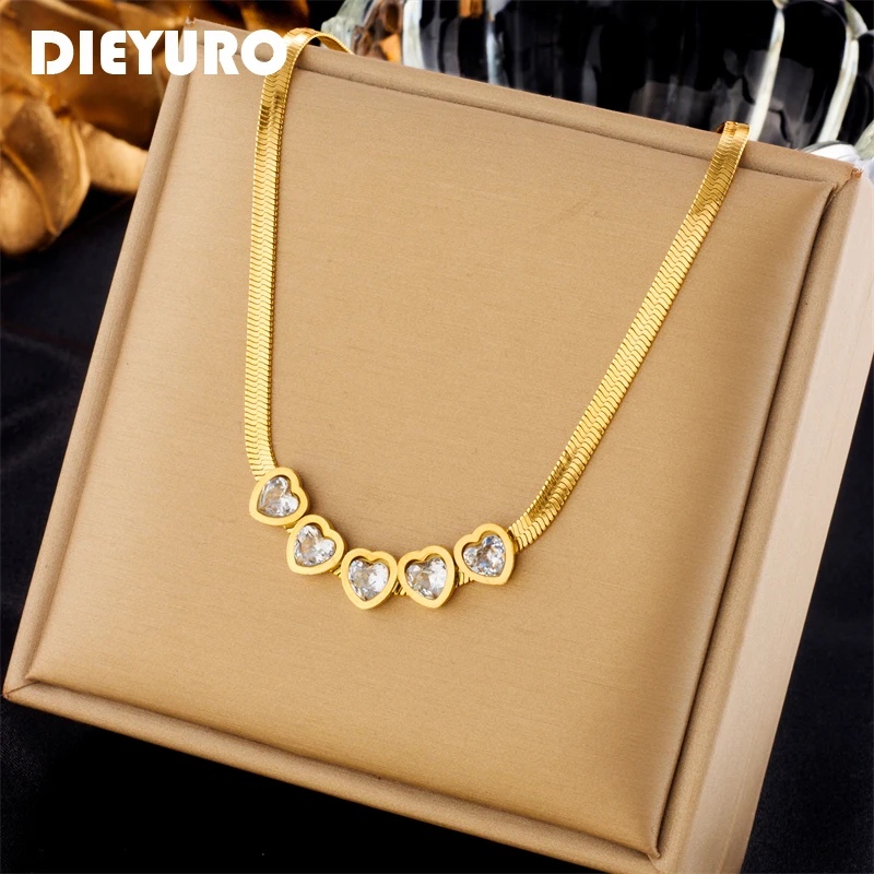 

DIEYURO 316L Stainless Steel Heart Love Crystal Pendant Necklace For Women Girl New Trend Clavicle Chain Jewelry Gift Party