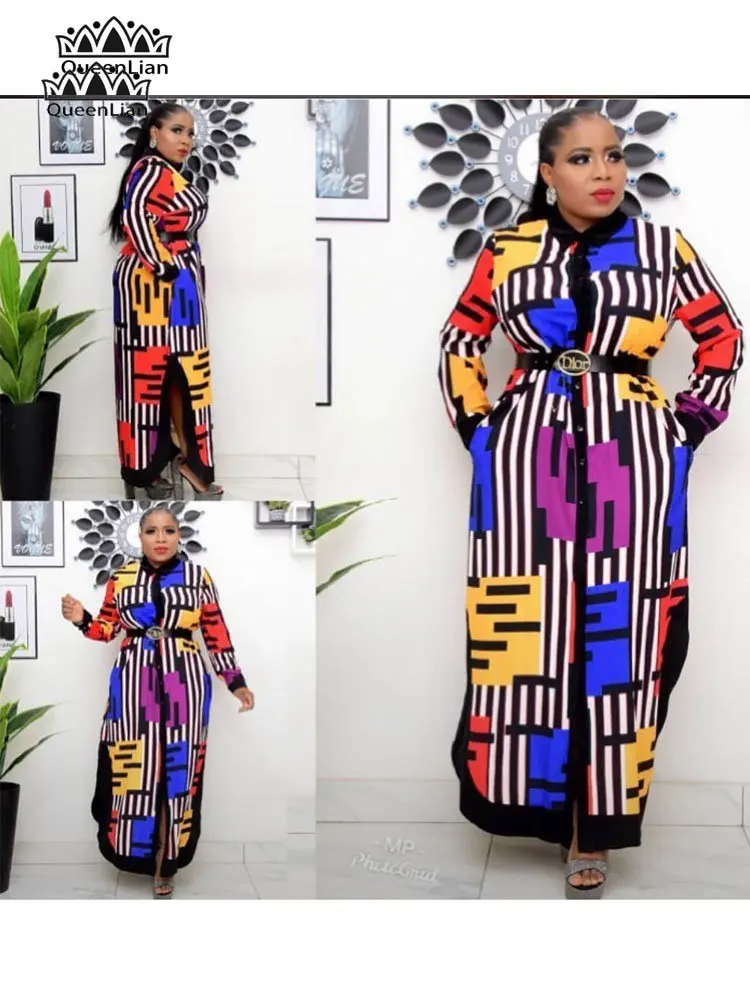 Модная рубашка с воротником Африканский шифон свободная длина Дашики