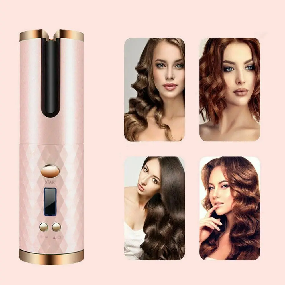 

Hair Curler LCD Cordless Auto Rotating Waver Curling Iron Ceramic Wireless USA