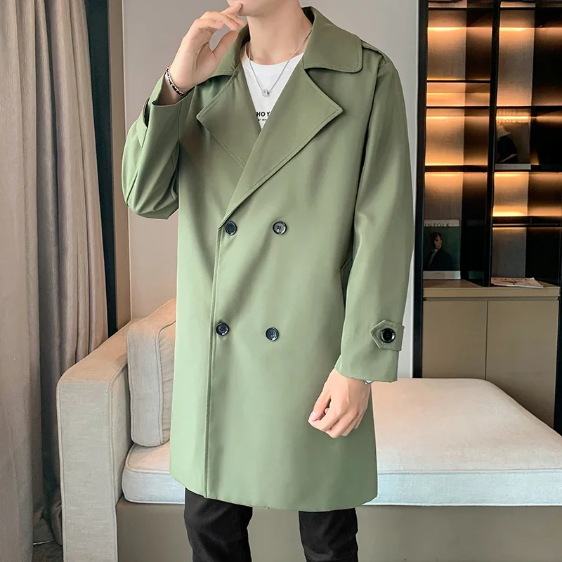 

2023 New Spring Men Trench Fashion Korean Style Long Trench Coats Mens Casual Outerwear Jackets Windbreaker Brand Mens Clothing