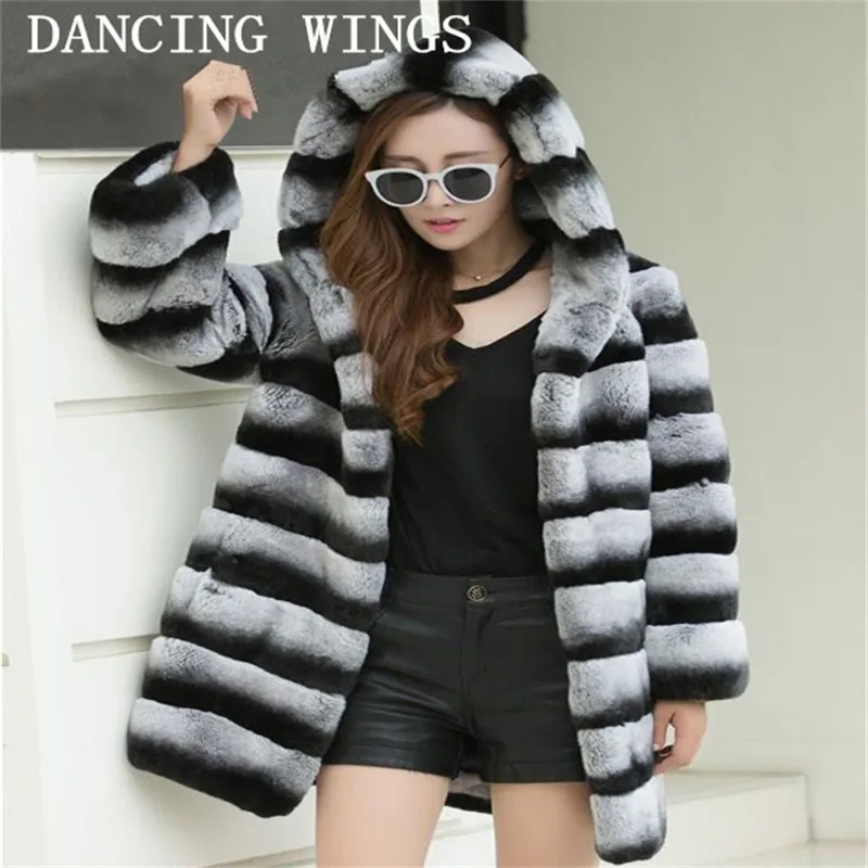 Genuine Rex Rabbit Fur Coat Thick Warm Winter Natural Fur Jacket With Hood Women Real Fur Coat Outerwear