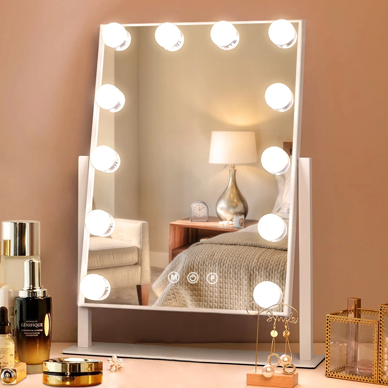 

Lighted Makeup Mirror Hollywood Mirror Vanity Makeup Mirror with Lights Smart Touch Control 3 Colors Dimmable LED Light Mirrors