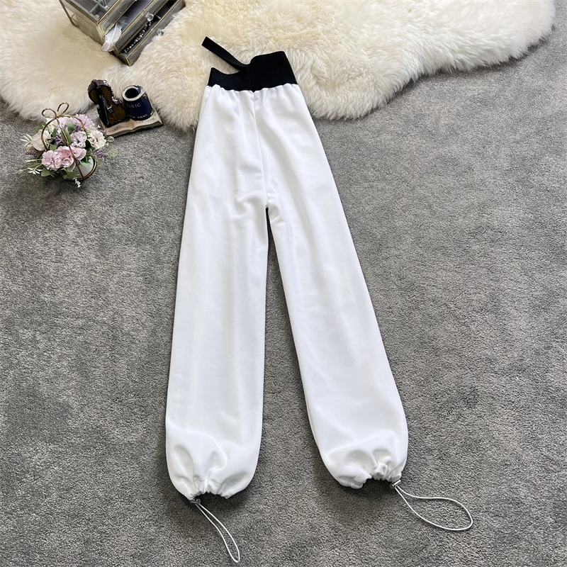 

Spring Summer New Wide Leg Pants High Elastic Waist Asymmetrical Loose and Thin Fashion Casual Foot Drawstring Bloomers 2022