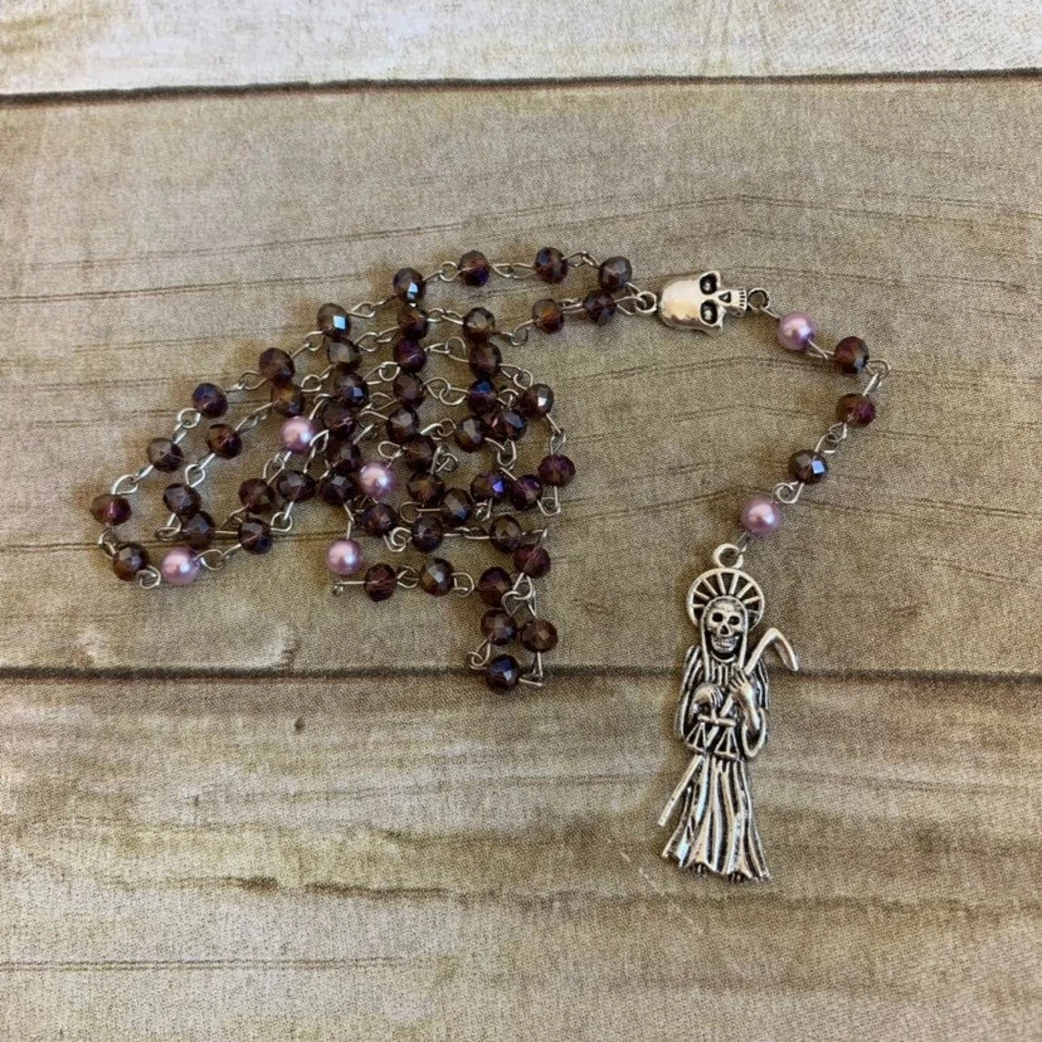 Dark purple Santa Muerte rosary santisima nuestra Senora de la sacred death |