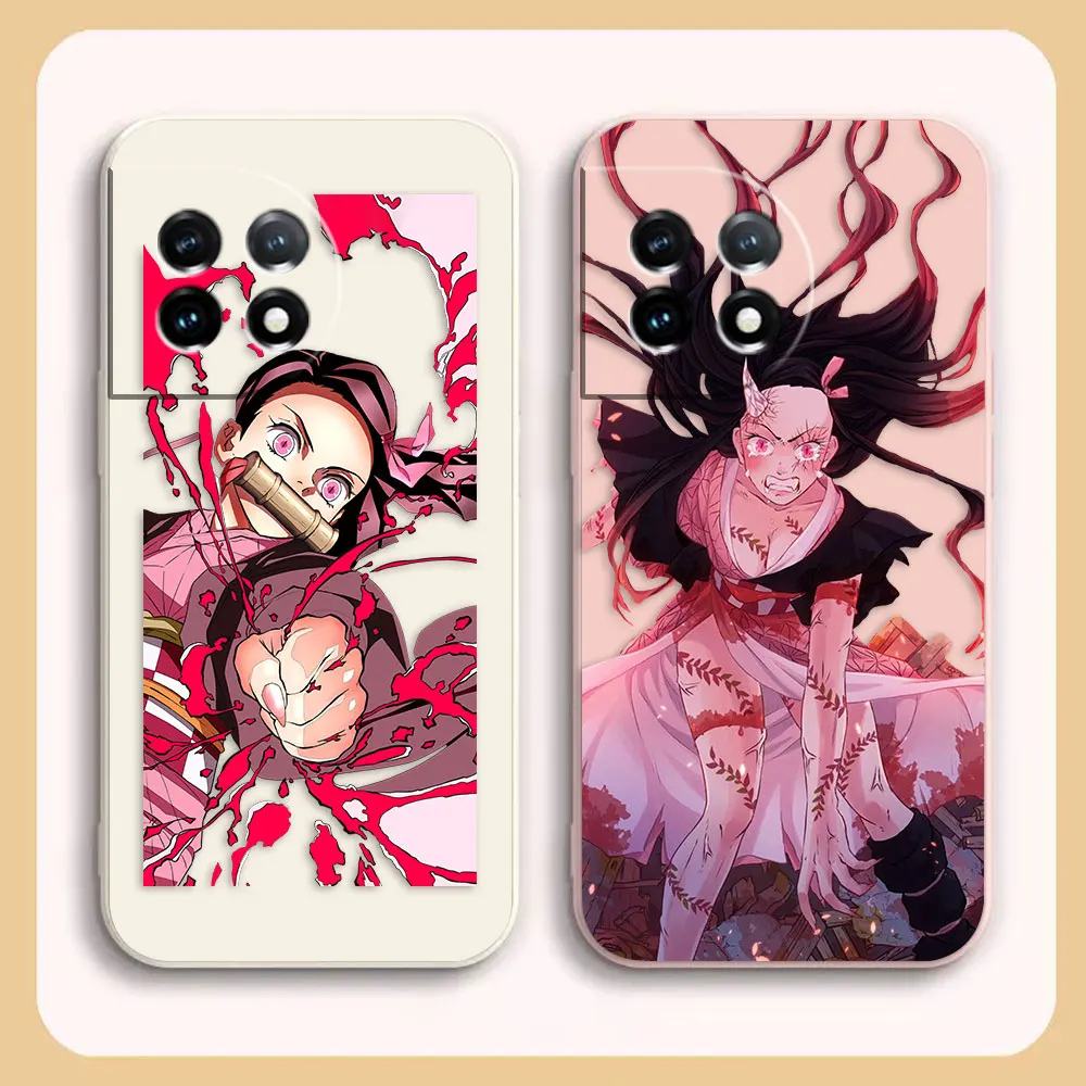 Phone Case For Oneplus 11 10 9 9R 9RT 8 8T 7 7T 5 5T 6 ACE 2 2V NORD Pro Liquid Case Cover Funda Cqoue Shell Demon Slayer Nezuko