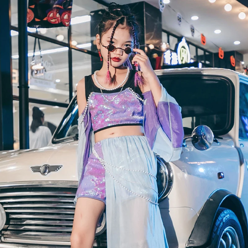 

Sequins Catwalk Show Costume Girls Set Jazz Dance Wear Concert Outfits Hip Hop Clothes Stage Costume Festival Clothing 120- 160