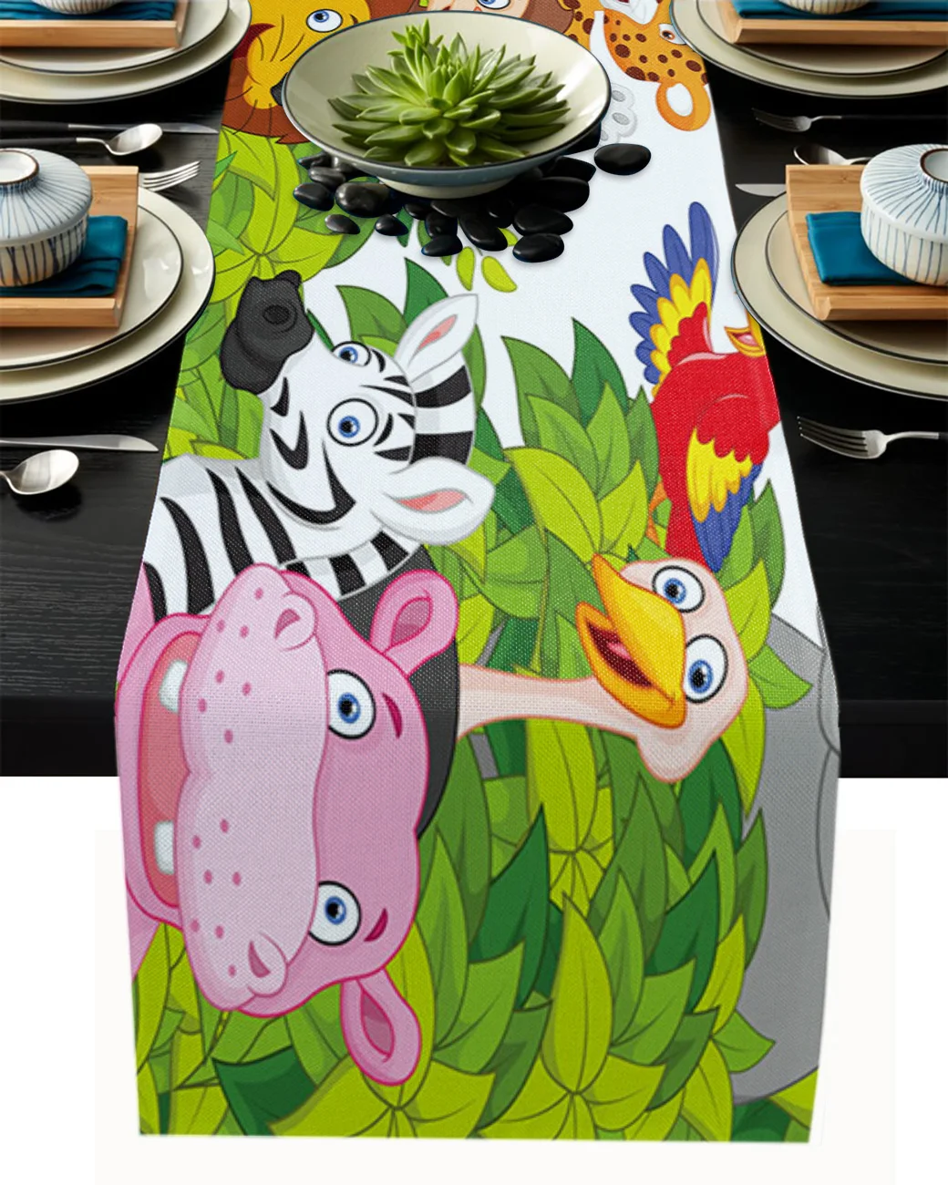 Cartoon Forest Zoo Table Runner Decoration Home Decor Dinner Table Decoration Table Runners Tassel