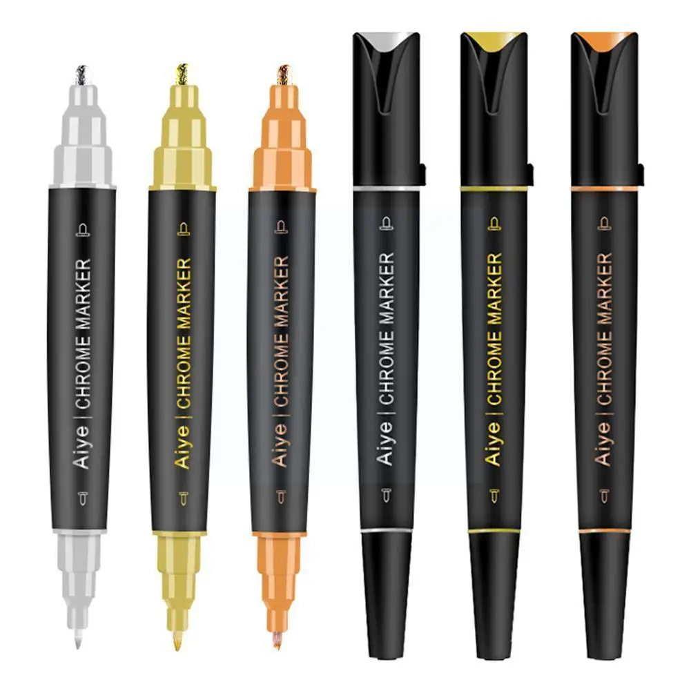 

Double-headed Marker Pen Mirror Reflective Silver Light Metal Glass Liquid Ceramic Marking Pen Paint Tools P0x9