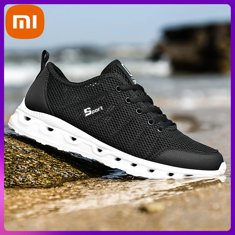 

Xiaomi Men Summer Sneakers Shoes 2022 Fashion Lace Up Platform Men's Shoes Black Plus Size 48 Flat Mesh Sports Shoes Male