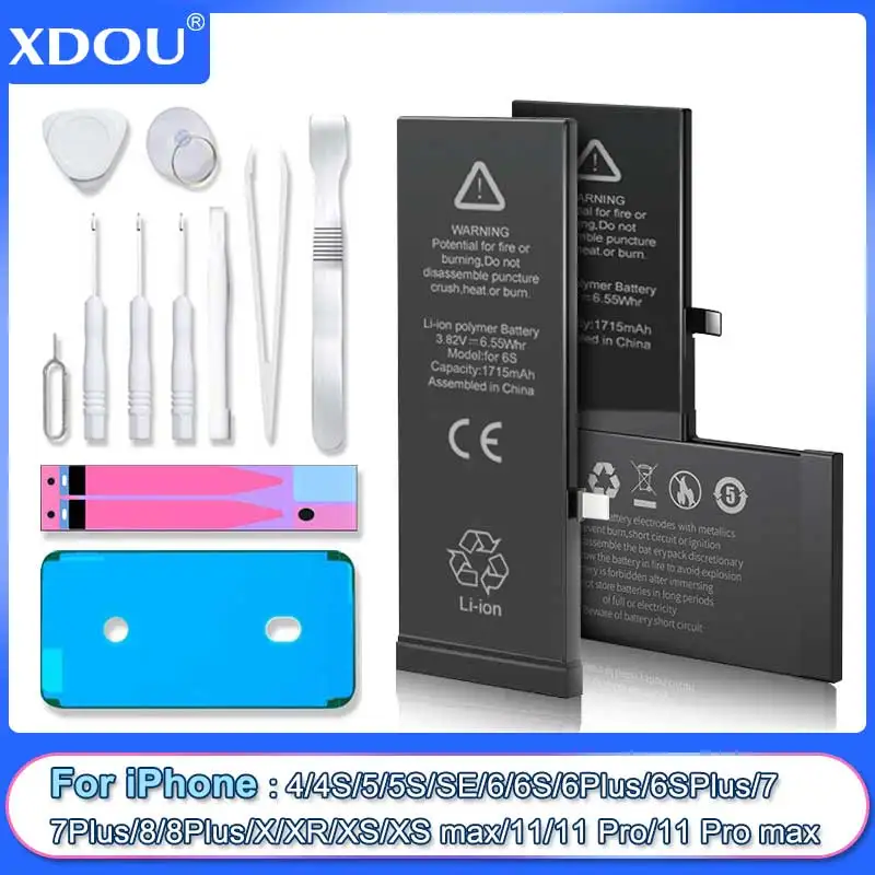 

Аккумулятор XDOU Zero-cycle для iPhone 5 6 6S 5S SE 7 8 Plus X Xs Max 11 Pro, с бесплатными инструментами