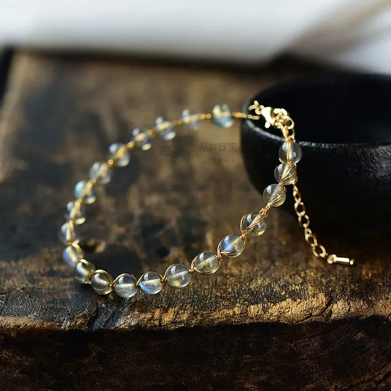 

Женский браслет из натурального лунного камня с золотым покрытием, 14 к