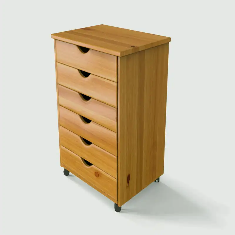 

Roll Cart, Wood, 6 Drawer Extra Wide Roll Cart, Med Pine