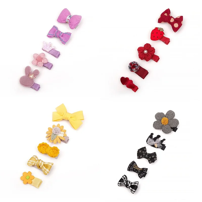 

5Pcs/set Toddlers Kids Cartoon Cloth Hair Clip Flower Hairpins for Girls Hair Bows Barrettes Spring Summer Hair Accessories