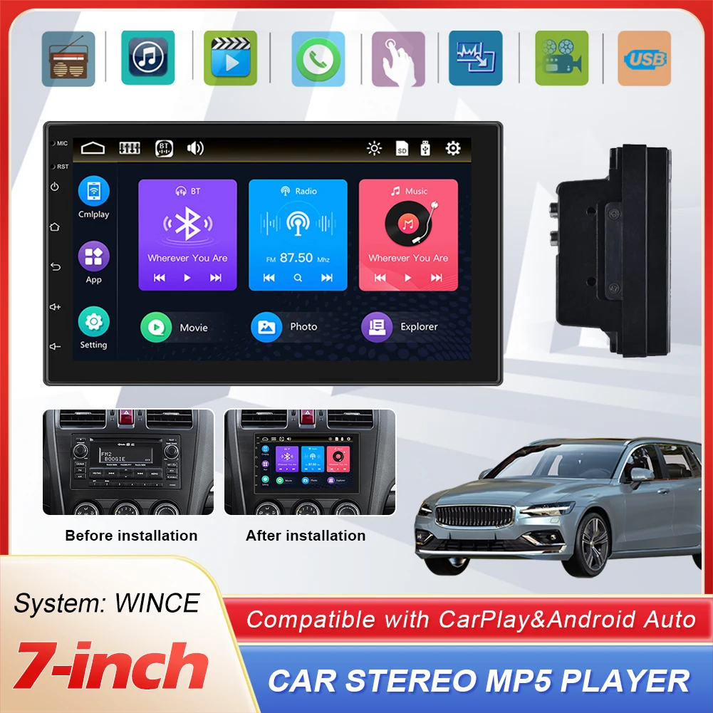 

Автомобильный мультимедийный плеер CarPlay, стерео-система на Android, с 7 "сенсорным экраном, с поддержкой Bluetooth, MP5, USB, TF, FM-радио, типоразмер 2 Din