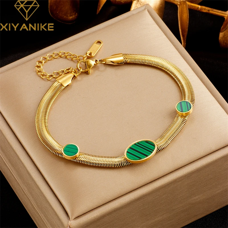 

XIYANIKE 316L Stainless Steel Bracelet Green Black Oval Pendant Accessories for Women New Trends Christmas Jewelry Gifts Pulsera