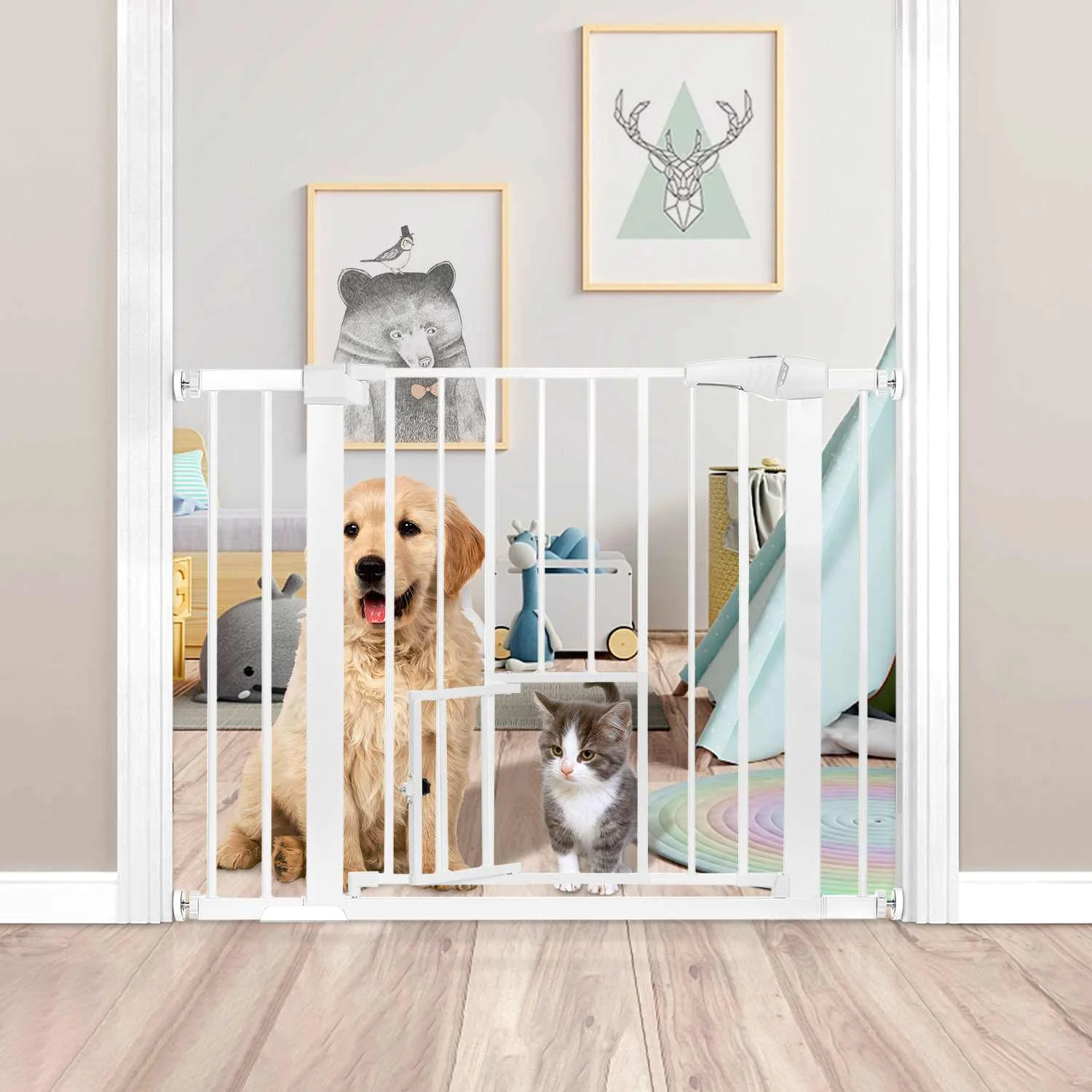 

40.5 inch Dog Gate Auto Close Safety Gate Extra Wide Pet Gates for House Doorway and Stairs Durable Easy Walk Thru Puppy Fences