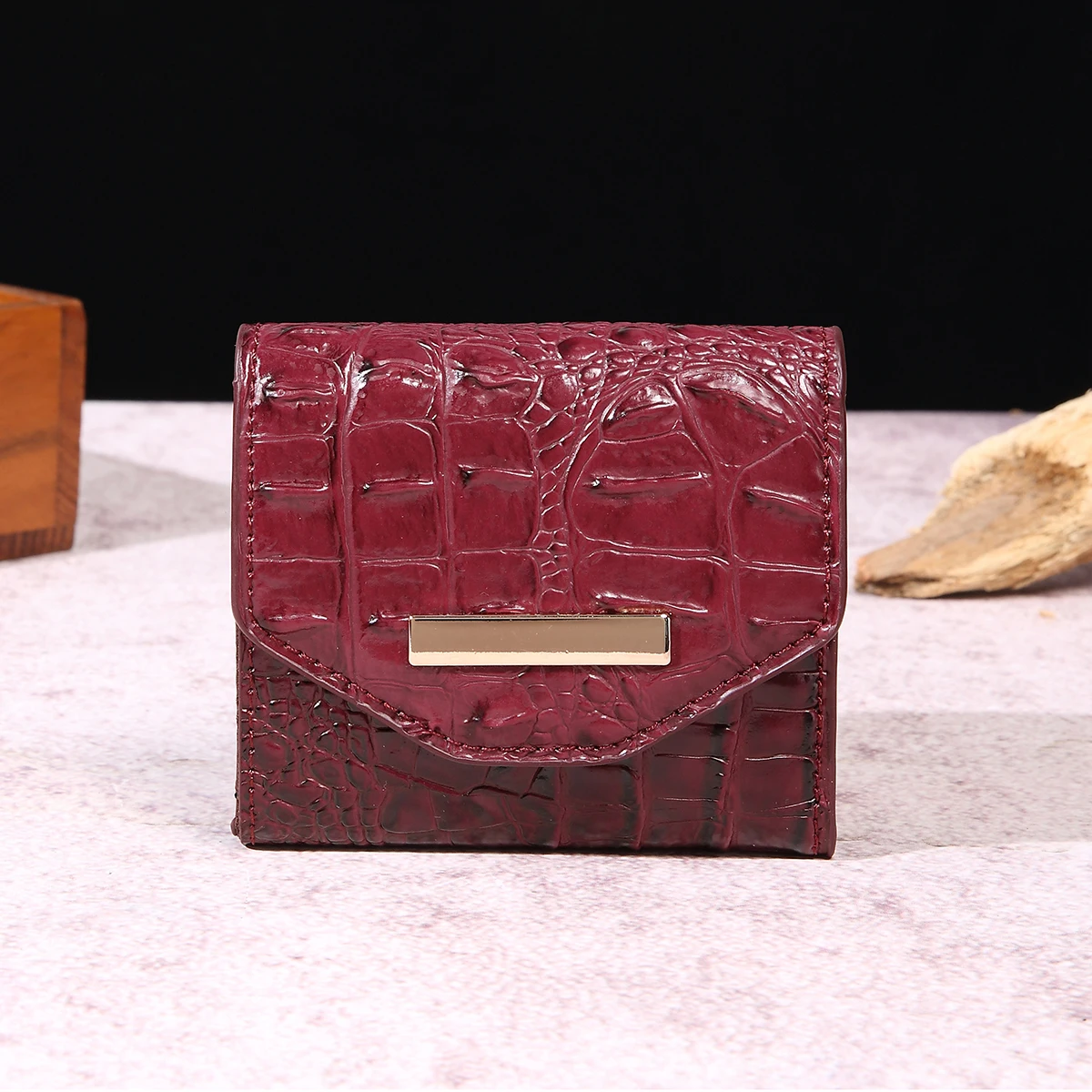 Однотонный изысканный и Компактный женский кошелек с крокодиловым узором