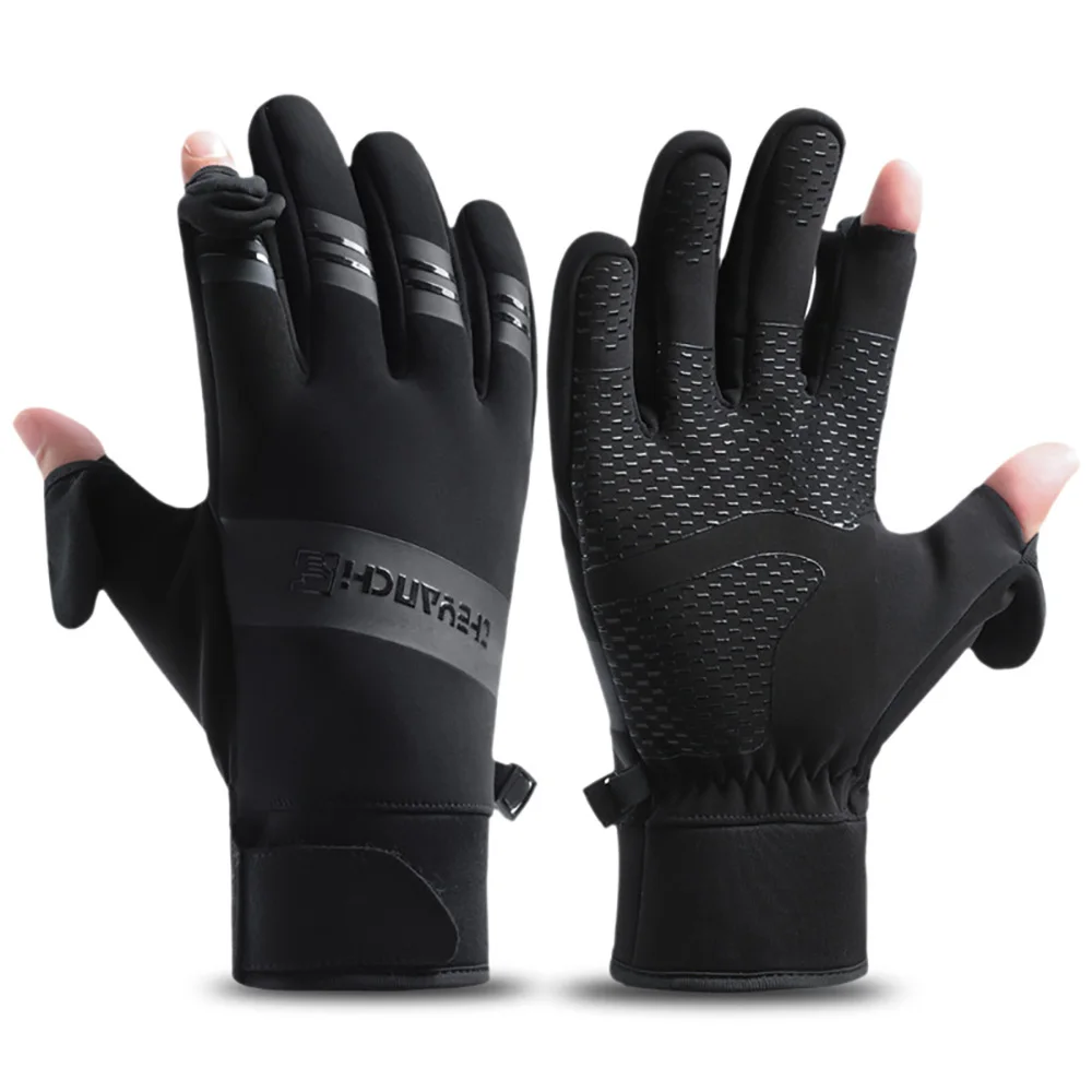 

Мужские и женские зимние перчатки для рыбалки с сенсорным экраном Нескользящие водоотталкивающие теплые перчатки с двумя пальцами для пеших прогулок велоспорта тренировок RG29
